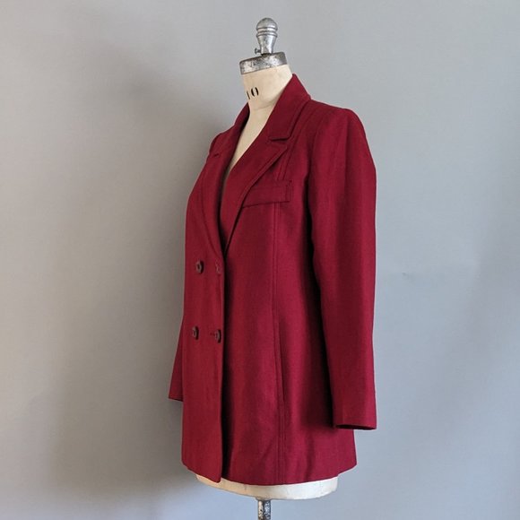 Vintage Red Wool Oversized Blazer Double Breasted Boxy Small/Medium - Picture 2 of 5